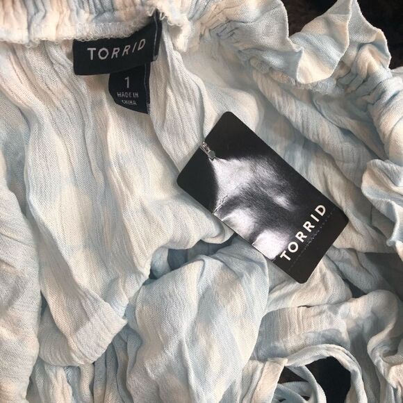 Torrid Light Blue Tie-Dye Gauze Crop Top & Drawstring Short Short Set - Picture 8 of 12